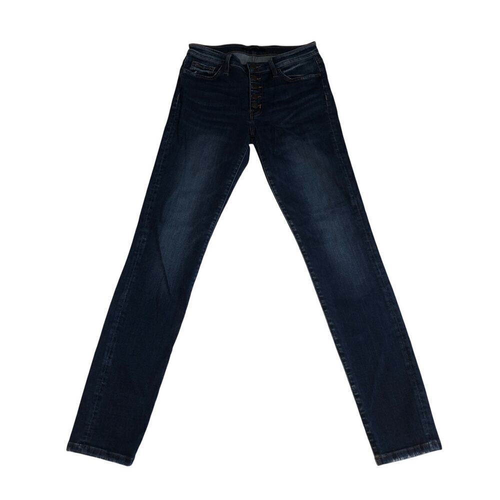 Flying Monkey Jeans Mid Rise Skinny Size 28 Blue Button Front Stretch Dark Wash